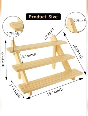 3 Tiered Natural Wood Shelving Display